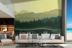 Carta da Parati paesaggio stilizzato foresta con lago