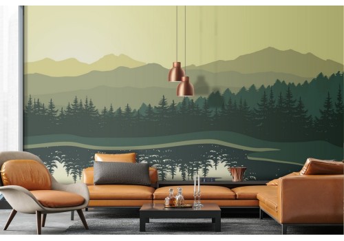 Wallpaper stylized landscape forest with lake 2