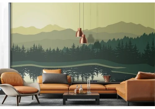 Wallpaper stylized landscape forest with lake 2