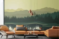 Wallpaper stylized landscape forest with lake