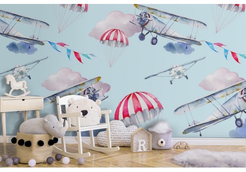 Airplane wallpaper decoration for children.