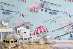Carta da Parati aeroplani decorazione bambini.