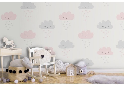 Children's polka dot cloud pattern wallpaper.