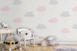 Carta da Parati nuvole pattern a pois bambini.
