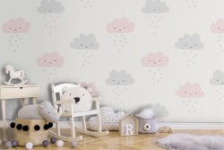Children's polka dot cloud pattern wallpaper.
