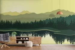 Stylized Wallpaper of Rivers, Waterfalls, Lakes, Forests and Trees