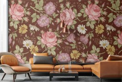 Wallpaper roses and daisies flowers nature pattern.