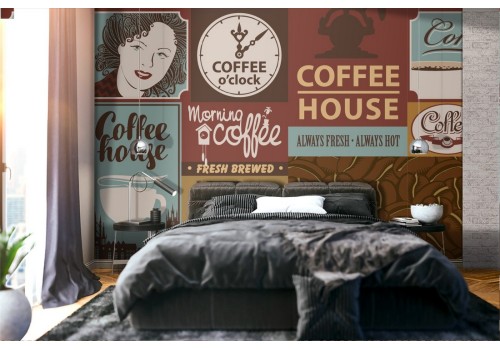 Wallpaper coffee writings pattern.