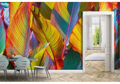 Carta da Parati natura foglie stravaganti arancioni 2