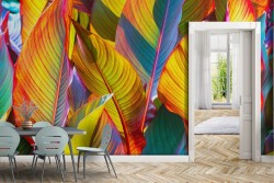 Carta da Parati natura foglie stravaganti arancioni