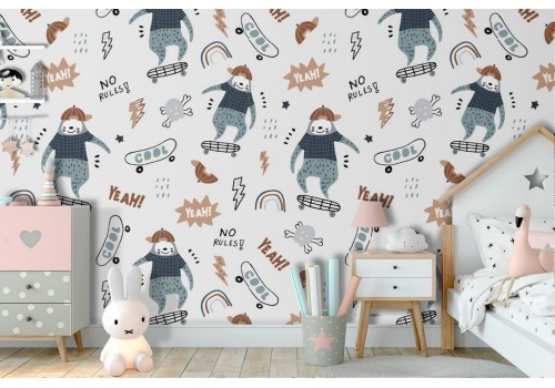 Animal skateboard pattern children's wallpaper.
