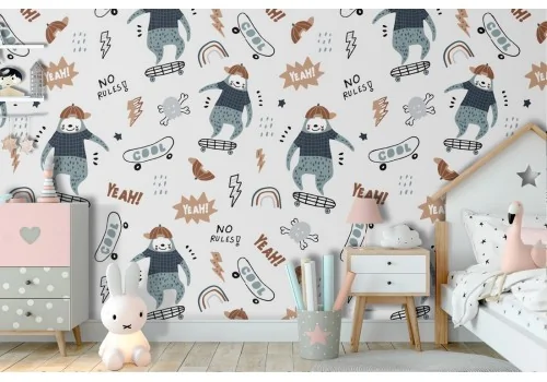Animal skateboard pattern children's wallpaper.
