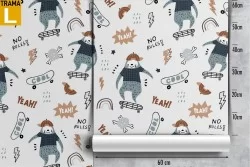 Carta da Parati animali skateboard pattern bambini.