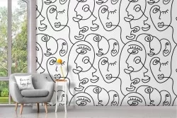 Wallpaper with stylized faces modern design pattern.