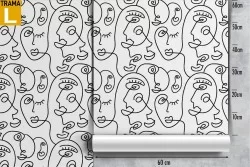 Wallpaper with stylized faces modern design pattern.