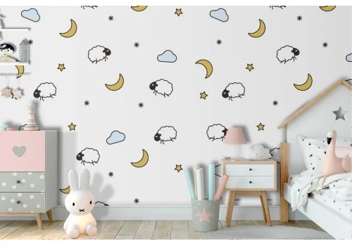 Animal and polka dot moon wallpaper children's decoration.