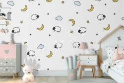 Animal and polka dot moon wallpaper children's decoration.