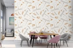Wallpaper with stylized leaves and flowers nature pattern.