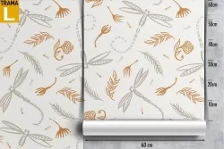 Carta da Parati foglie e fiori stilizzati pattern natura.