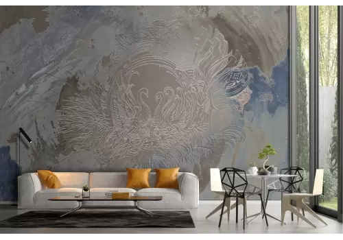 Carta da Parati dettaglio intonaco vintage animali cigni