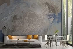 Wallpaper detail vintage plaster animals swans
