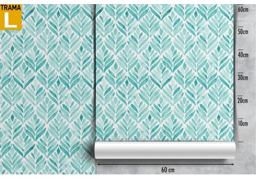 Wallpaper stylized leaves nature pattern aqua green. 2