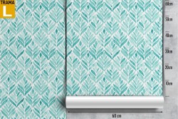 Wallpaper stylized leaves nature pattern aqua green.