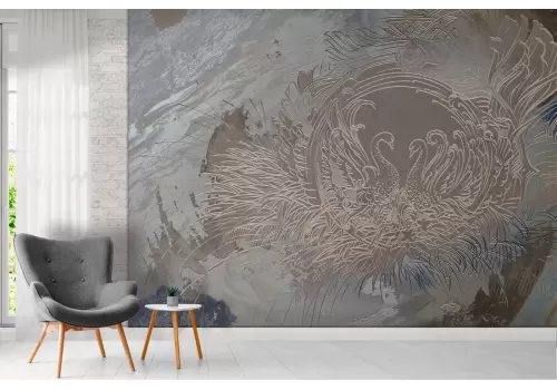 Carta da Parati dettaglio intonaco vintage animali cigni 2