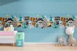 Pirate and wave children's wallpaper.