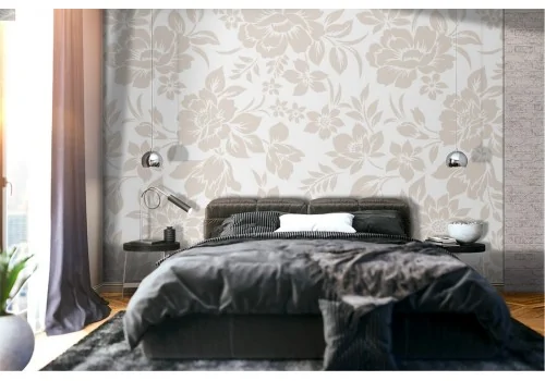 Wallpaper with refined stylized flowers in antique white nature.