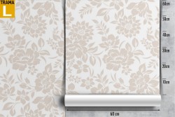 Wallpaper with refined stylized flowers in antique white nature.