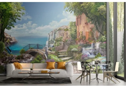 Carta da Parati paesaggio città su golfo