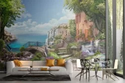 Carta da Parati paesaggio città su golfo