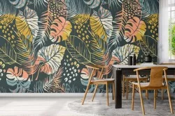 Carta da Parati foglie tropicali astratte pattern natura.