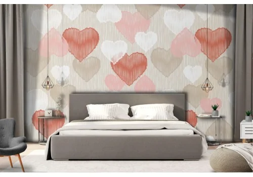 Red hearts modern pattern wallpaper decoration.