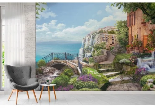 Carta da Parati paesaggio città su golfo 2