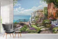 Carta da Parati paesaggio città su golfo