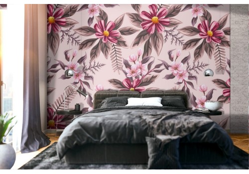 Pink flowers wallpaper abstract decoration pattern.