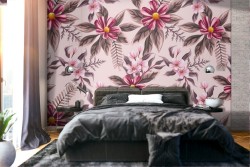 Pink flowers wallpaper abstract decoration pattern.