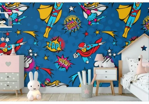 Superheroes wallpaper kids decoration.