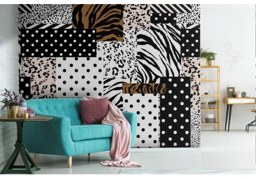 Wallpaper pattern design abstract leaves and polka dots.