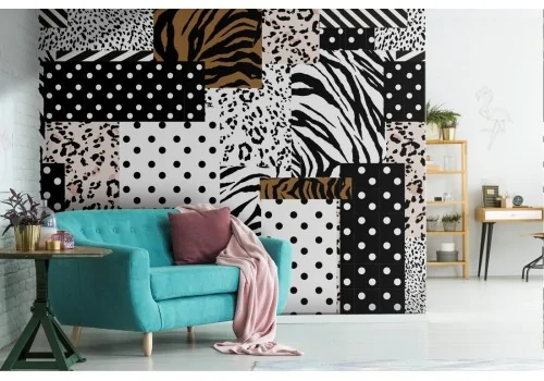 Wallpaper pattern design abstract leaves and polka dots.