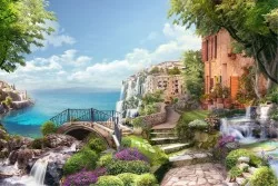 Carta da Parati Flora e Fauna Mappe Città Trasporti Design e Stili Dipinti e Acquerelli Città Fiori