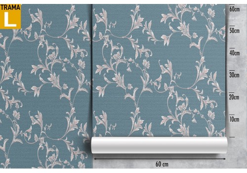 Wallpaper with climbing flowers and leaves pattern in blue nature. 2