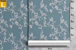 Wallpaper with climbing flowers and leaves pattern in blue nature.