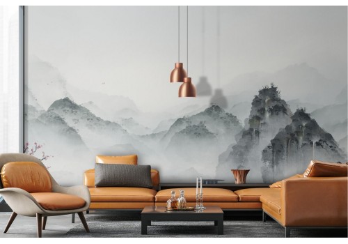 Wallpaper illustration mountains with fog 2