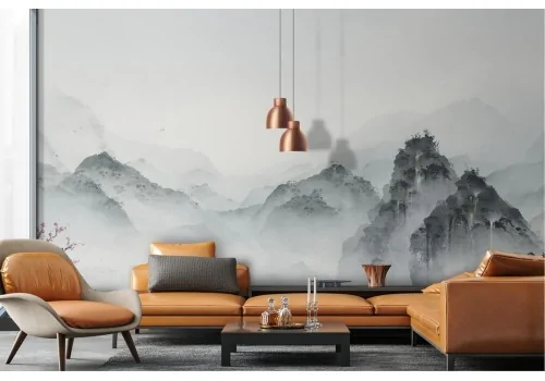 Wallpaper illustration mountains with fog 2