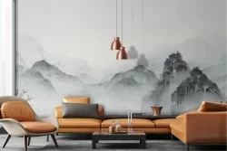 Wallpaper illustration mountains with fog