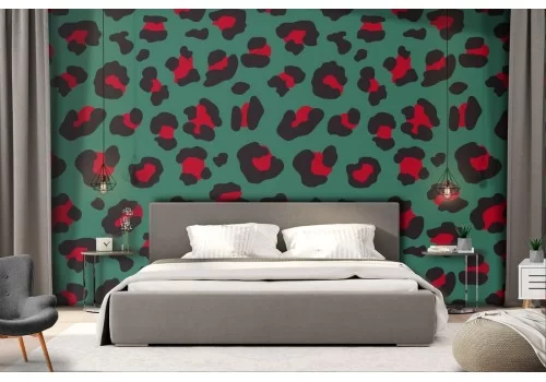 Carta da Parati camo vintage pattern verde e rosso.