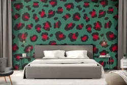 Vintage camo wallpaper pattern green and red.